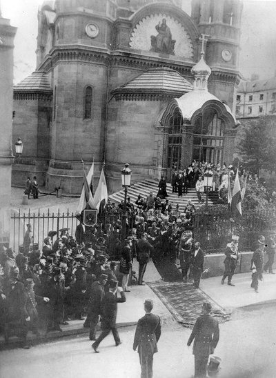 Tsar Nicholas II Leaving the Saint-Alexandre-Nevsky Cathedral in Paris, 1896 by French Photographer